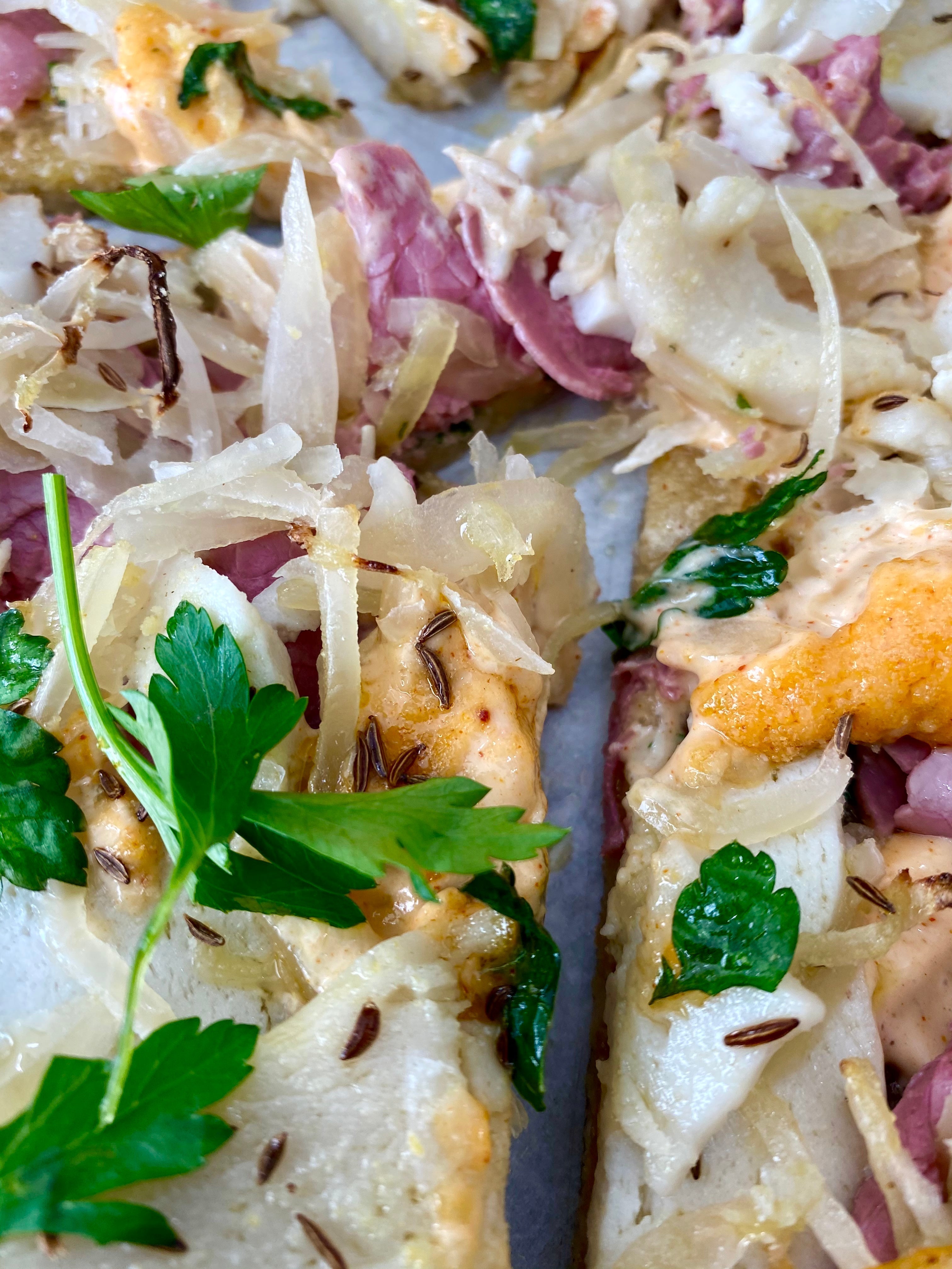 Keto Reuben Flatbread Pizza