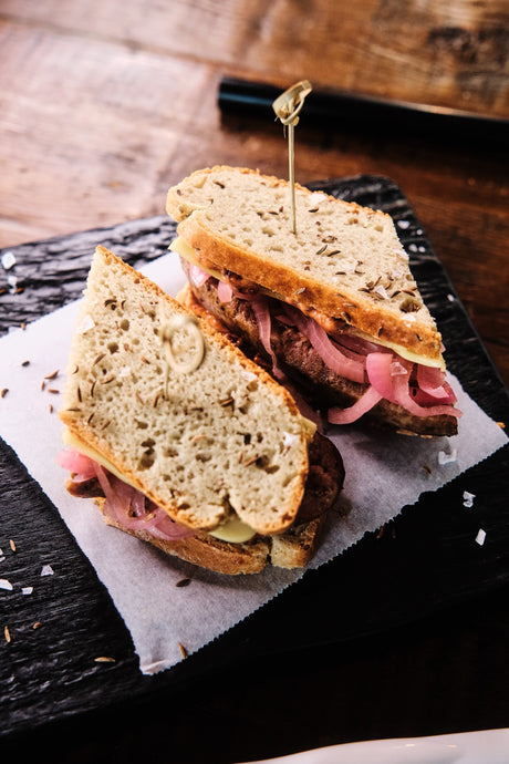 Rye Sausage Sandwich w/ Pickled Onions